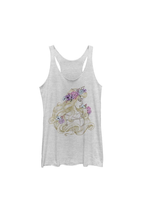 Women's Sleeping Beauty Aurora Profile Racerback Tank Top White Heather 2X Large