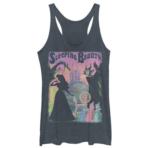 Women's Sleeping Beauty Silhouettes Racerback Tank Top Navy Blue Heather X Small