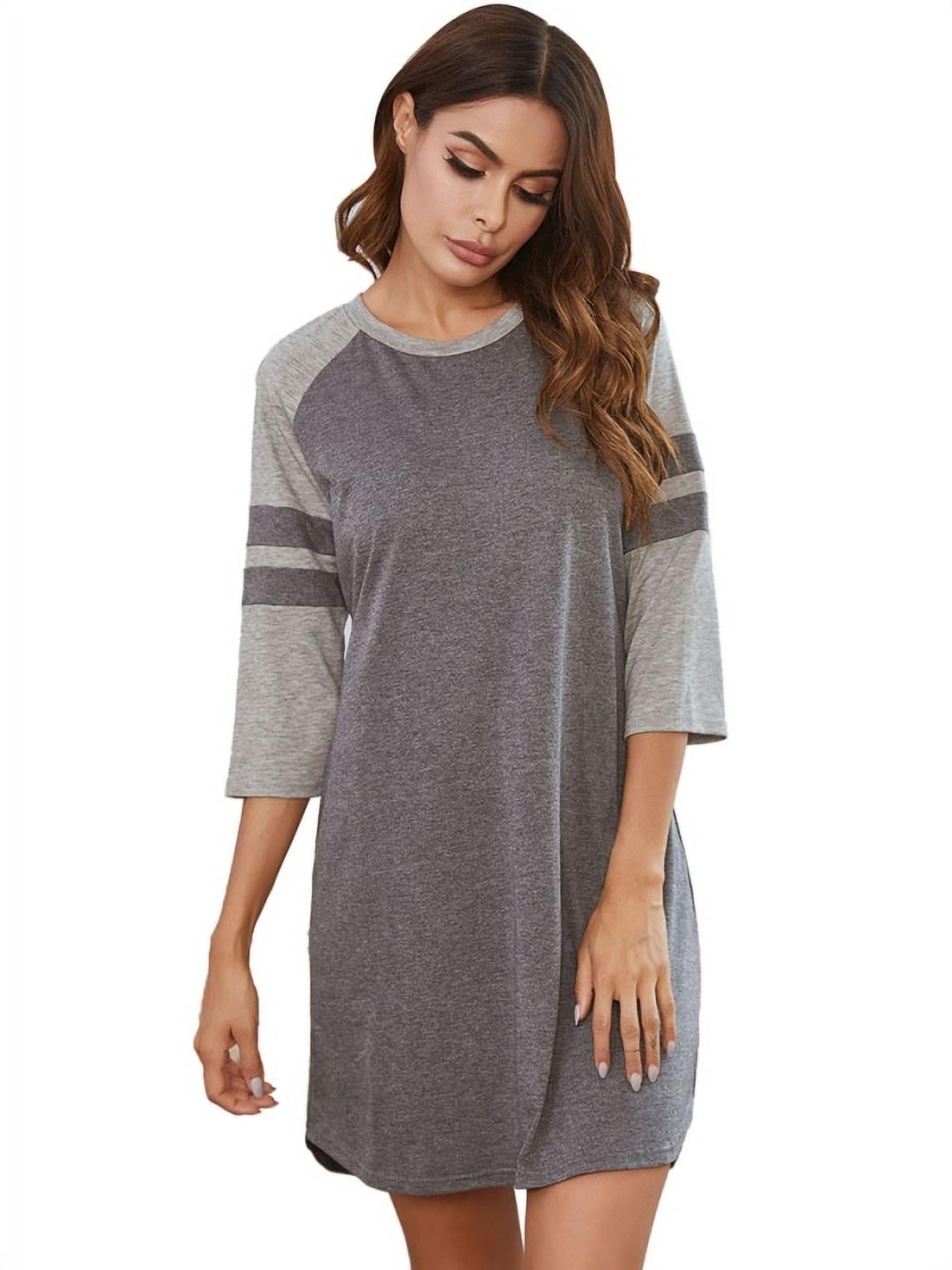 Women's Sleepshirt 3/4 Sleeves Nightgown Sexy Nightshirts Pajama Dress ...