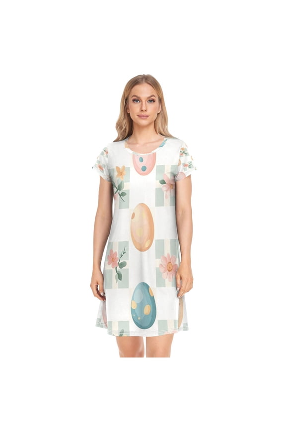 Women's Sleepshirts Adorable Easter Eggs Nightgowns Sleep for Women Soft House Dresses Night Gown for Ladies