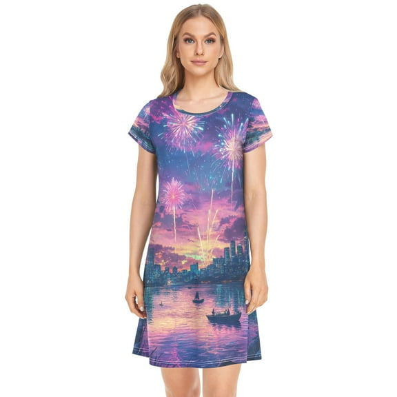 Women's Sleepshirts Beautiful City Nightgowns Sleep for Women Soft House Dresses Night Gown for Ladies