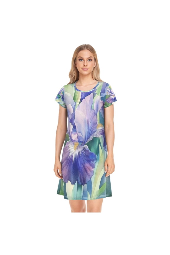 Women's Sleepshirts Beautiful Iris Flower Nightgowns Sleep for Women Soft House Dresses Night Gown for Ladies