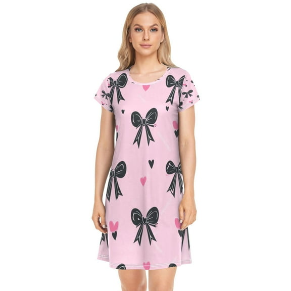 Women's Sleepshirts Black Bows Nightgowns Sleep for Women Soft House Dresses Night Gown for Ladies
