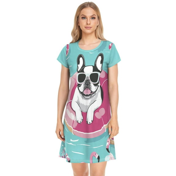 Women's Sleepshirts Black and White Dog Nightgowns Sleep for Women Soft House Dresses Night Gown for Ladies