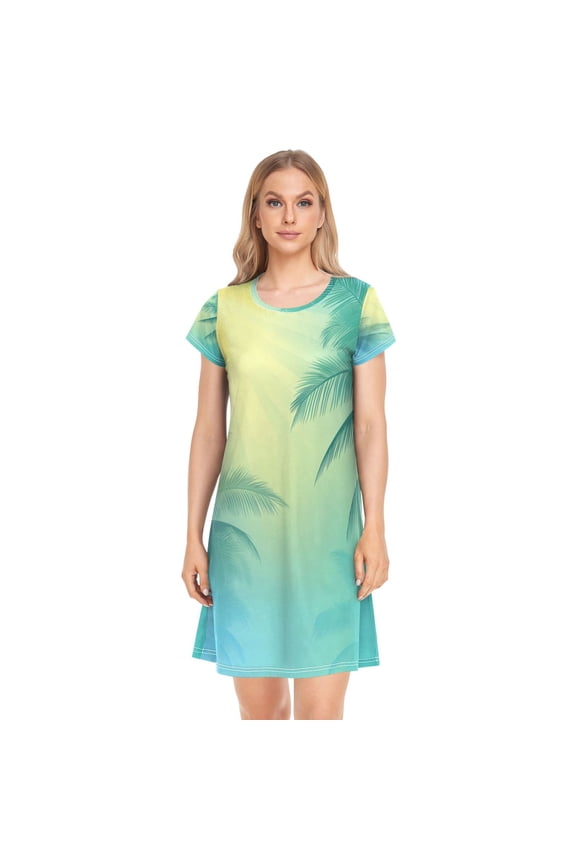 Women's Sleepshirts Blue and Green Gradient Nightgowns Sleep for Women Soft House Dresses Night Gown for Ladies