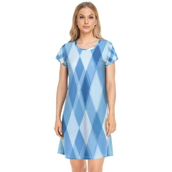 Women's Sleepshirts Blue and White Argyle Nightgowns Sleep for Women Soft House Dresses Night Gown for Ladies