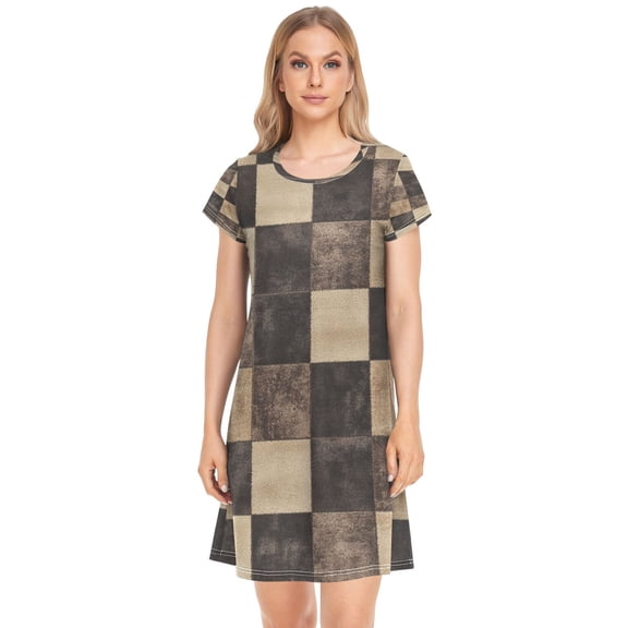 Women's Sleepshirts Brown and Black Tartan Nightgowns Sleep for Women Soft House Dresses Night Gown for Ladies