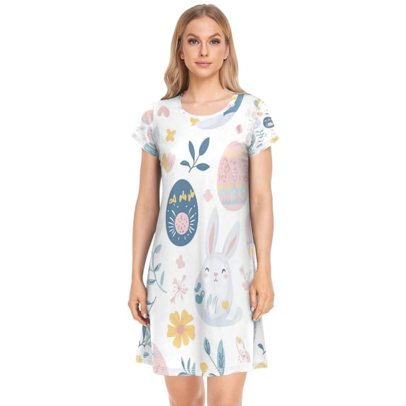 Women's Sleepshirts Bunnies and Easter Eggs Nightgowns Sleep for Women Soft House Dresses Night Gown for Ladies