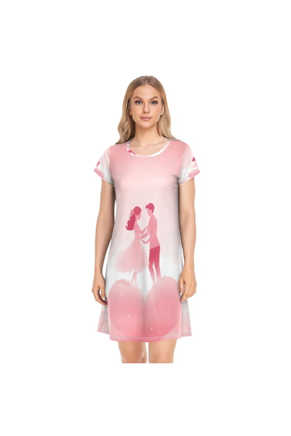 Women's Sleepshirts Cartoon Couples Dancing Nightgowns Sleep for Women Soft House Dresses Night Gown for Ladies