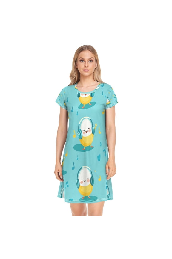 Women's Sleepshirts Cartoon Little Eggs Nightgowns Sleep for Women Soft House Dresses Night Gown for Ladies