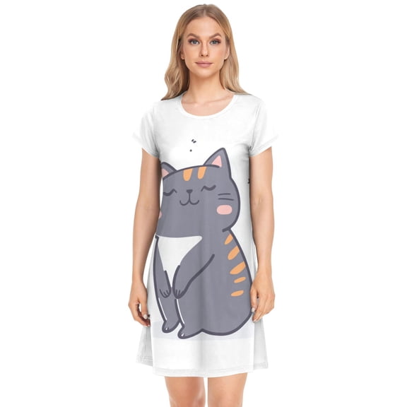 Women's Sleepshirts Cat Looking Up at The Sky Nightgowns Sleep for Women Soft House Dresses Night Gown for Ladies