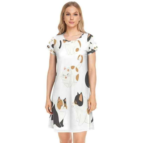 Women's Sleepshirts Chubby Cats Nightgowns Sleep for Women Soft House Dresses Night Gown for Ladies