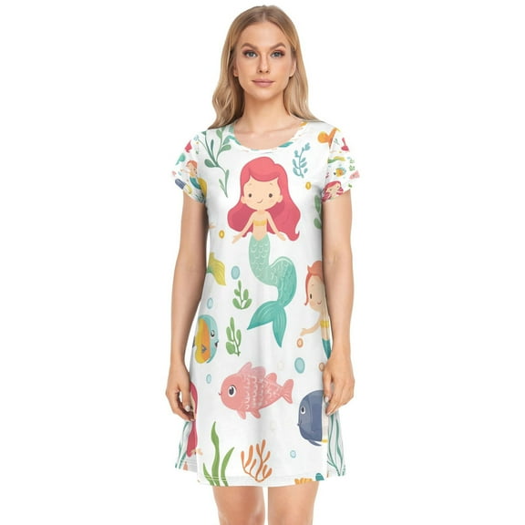 Women's Sleepshirts Colorful Mermaids Nightgowns Sleep for Women Soft House Dresses Night Gown for Ladies