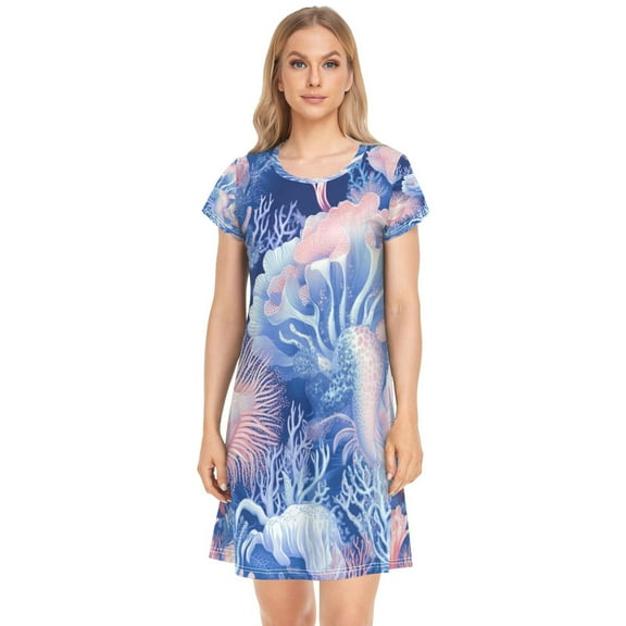 Women's Sleepshirts Colorful Sea Creatures Nightgowns Sleep for Women Soft House Dresses Night Gown for Ladies