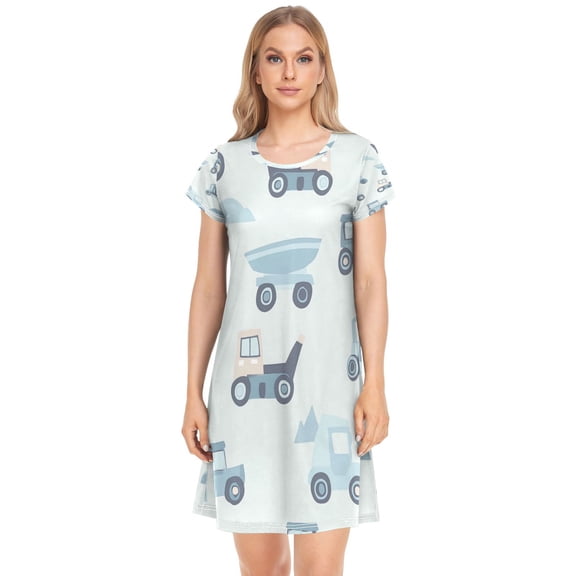 Women's Sleepshirts Construction Vehicles Nightgowns Sleep for Women Soft House Dresses Night Gown for Ladies