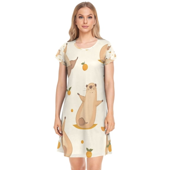 Women's Sleepshirts Cute Capybara Yoga Poses Nightgowns Sleep for Women Soft House Dresses Night Gown for Ladies