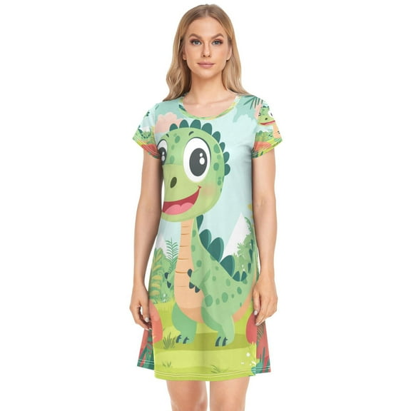 Women's Sleepshirts Cute Cartoon Dinosaur Nightgowns Sleep for Women Soft House Dresses Night Gown for Ladies