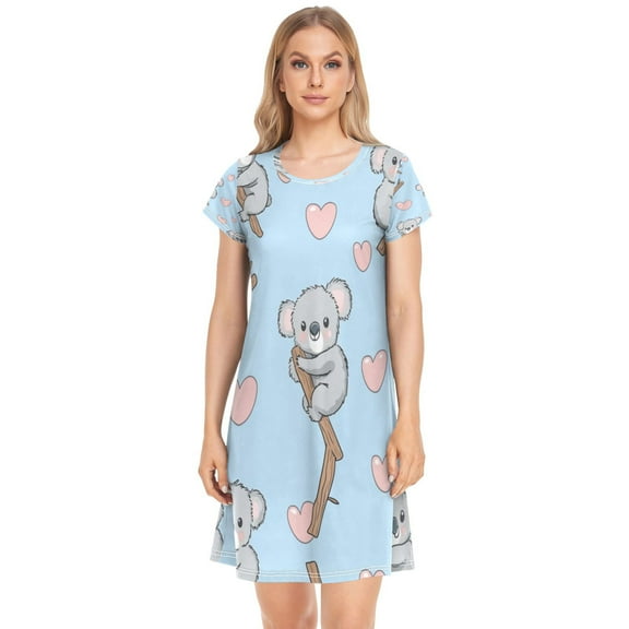 Women's Sleepshirts Cute Koala Pattern Nightgowns Sleep for Women Soft House Dresses Night Gown for Ladies