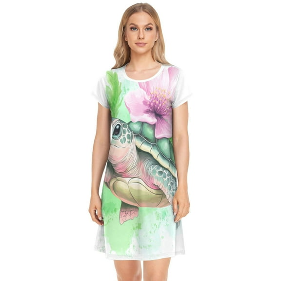 Women's Sleepshirts Cute Turtle Nightgowns Sleep for Women Soft House Dresses Night Gown for Ladies