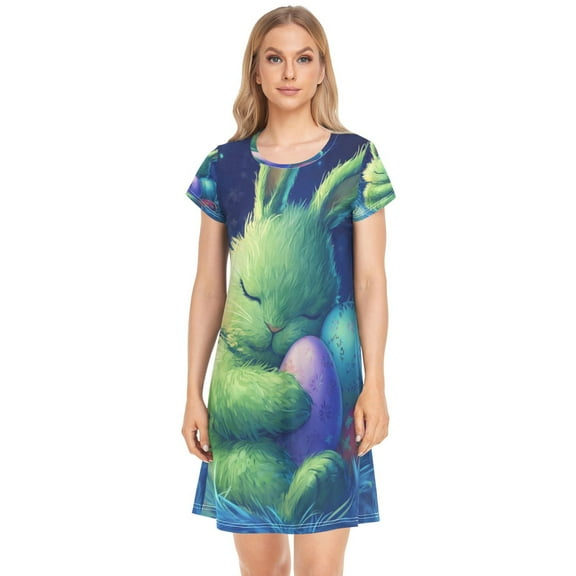 Women's Sleepshirts Easter Bunny Nightgowns Sleep for Women Soft House Dresses Night Gown for Ladies