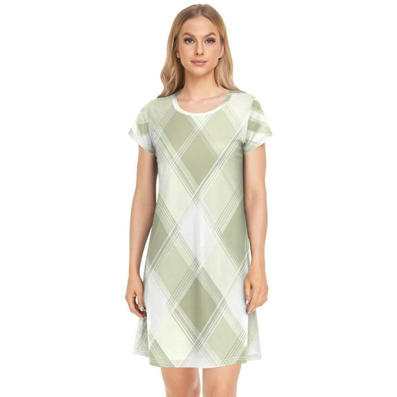 Women's Sleepshirts Green and White Tartan Nightgowns Sleep for Women Soft House Dresses Night Gown for Ladies