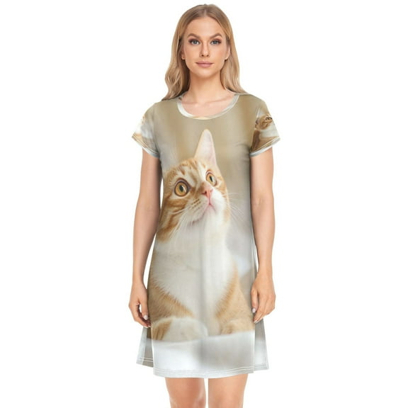 Women's Sleepshirts Orange and White Cat Nightgowns Sleep for Women Soft House Dresses Night Gown for Ladies