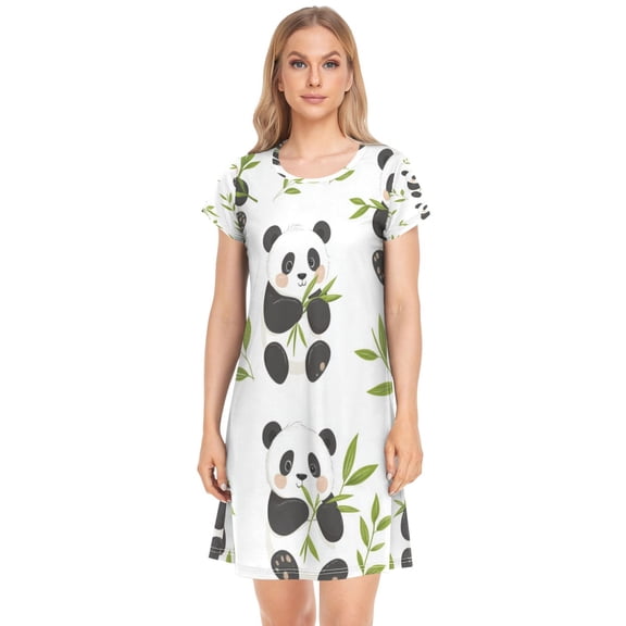 Women's Sleepshirts Panda Eating Bamboo Nightgowns Sleep for Women Soft House Dresses Night Gown for Ladies