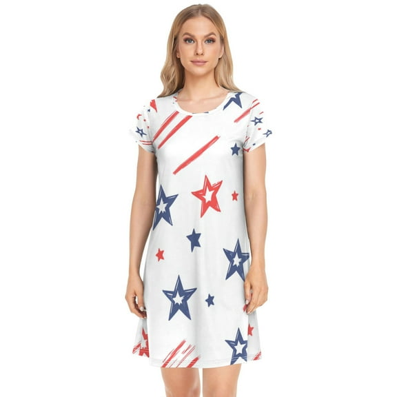 Women's Sleepshirts Pattern Of Stars and Stripes Nightgowns Sleep for Women Soft House Dresses Night Gown for Ladies