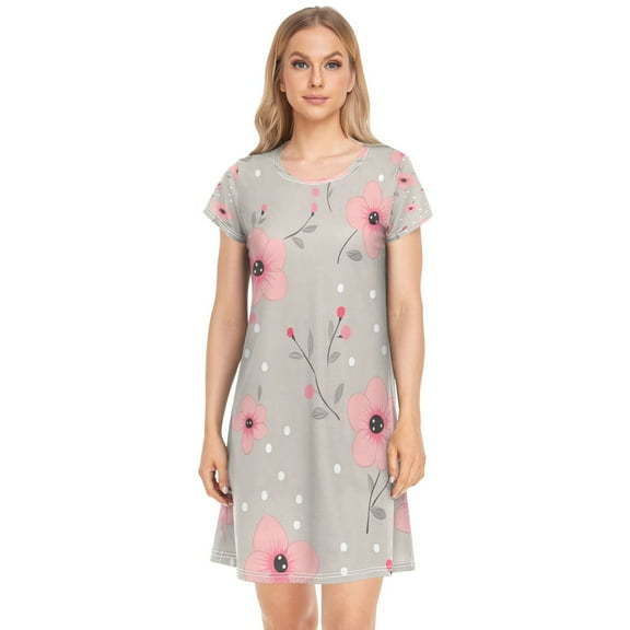 Women's Sleepshirts Pink Flowers Seamless Pattern Nightgowns Sleep for Women Soft House Dresses Night Gown for Ladies