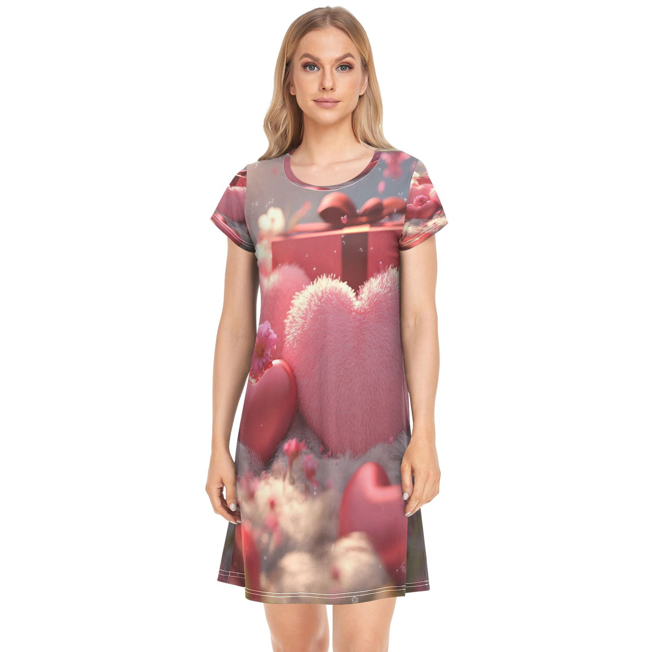 Pink Puzzle Heart Full Sleeves Printed Nightwear