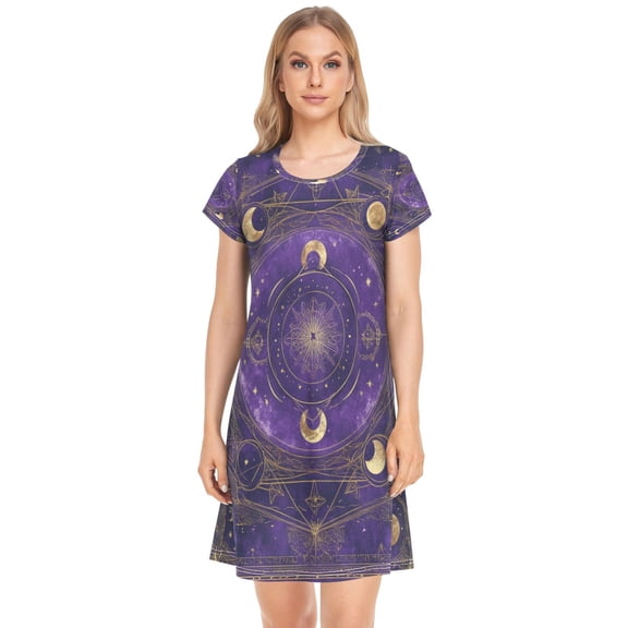 Women's Sleepshirts Purple Celestial Pattern Nightgowns Sleep for Women Soft House Dresses Night Gown for Ladies