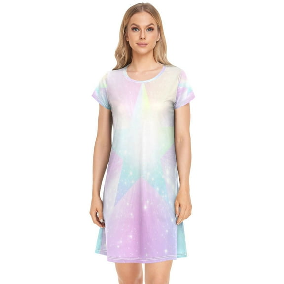 Women's Sleepshirts Rainbow Gradient Stars Nightgowns Sleep for Women Soft House Dresses Night Gown for Ladies