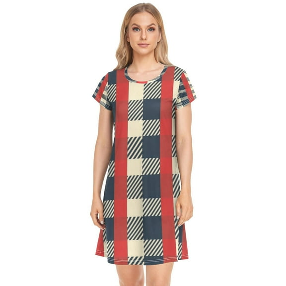 Women's Sleepshirts Red Plaid Pattern Nightgowns Sleep for Women Soft House Dresses Night Gown for Ladies