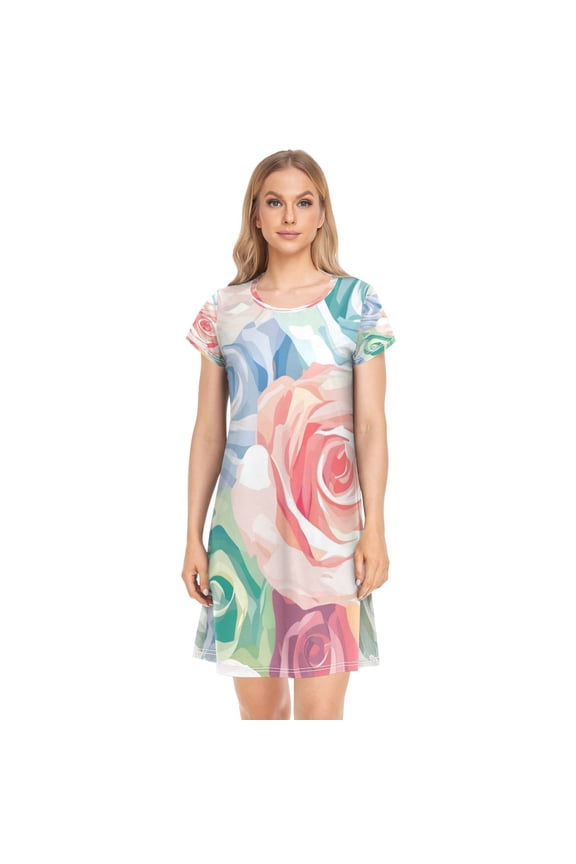 Women's Sleepshirts Roses Pattern Nightgowns Sleep for Women Soft House Dresses Night Gown for Ladies