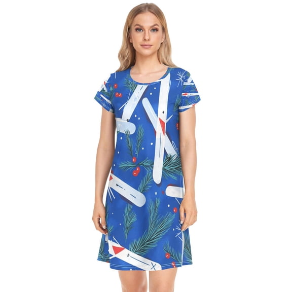 Women's Sleepshirts Tiny Skis Nightgowns Sleep for Women Soft House Dresses Night Gown for Ladies