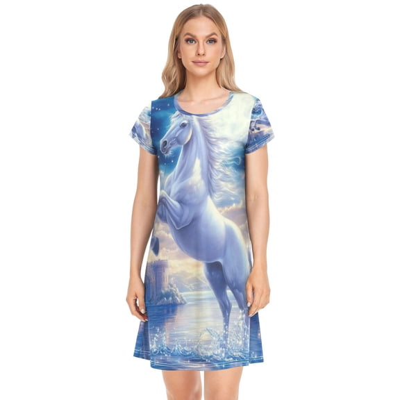 Women's Sleepshirts Unicorn Raising Its Front Legs Nightgowns Sleep for Women Soft House Dresses Night Gown for Ladies