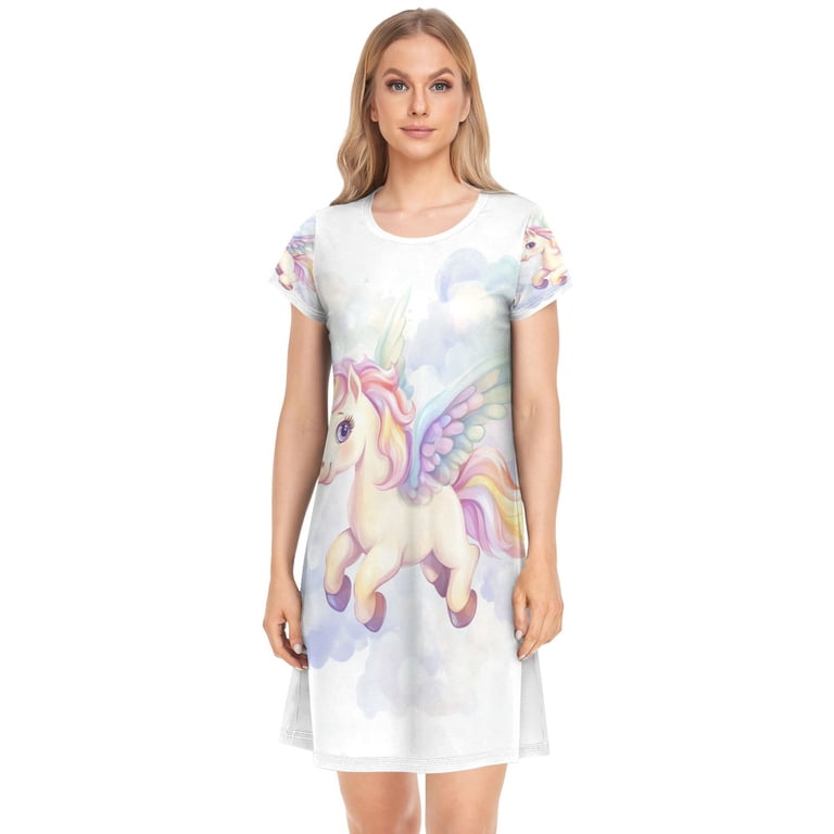 Women's Sleepshirts Unicorn with Wings Nightgowns Sleep for Women Soft House Dresses Night Gown for Ladies