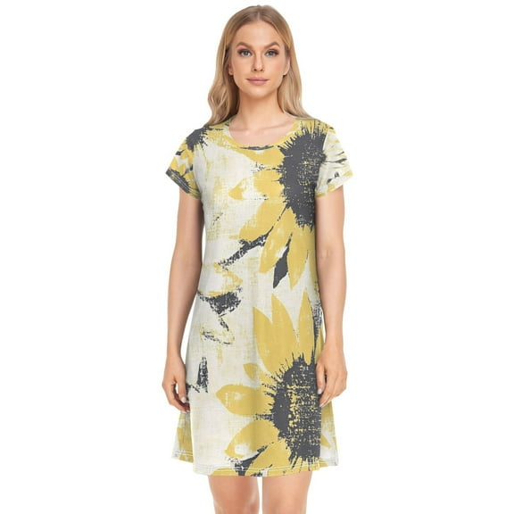 Women's Sleepshirts Yellow and White Sunflower Nightgowns Sleep for Women Soft House Dresses Night Gown for Ladies