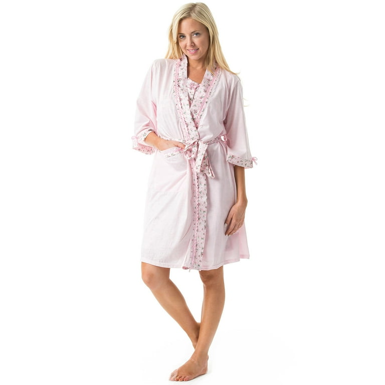 Women s Sleepwear 2 Piece Nightgown and Robe Set Pink Walmart