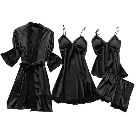 Women's Sleepwear 2 Piece Sets for Women Summer Women Satin Lace Pajama Set Four-Piece Sleepwear for Stylish Comfort and in Home Attire