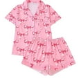 thumbnail image 1 of Women's Sleepwear Bow Print Satin Pajama Set Short Sleeve Button Down Top with Shorts Soft Comfortable Valentine's Nightwear Pajamas for Women Set Pink L, 1 of 3
