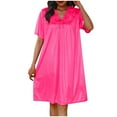 thumbnail image 1 of Women's Sleepwear New Women's Nightgown Short Sleeve Sleepwear V Neck Lace Patchwork Tshirts Dress Loose Pajamas Comfy Nightdress Pinks One Size, 1 of 4