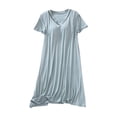 thumbnail image 1 of Women's Sleepwear Dress Short Sleeve V Neck Solid Nightgown Mini Dress with Padded Cups Green L, 1 of 7