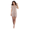 thumbnail image 1 of Women's Sleepwear Lightweight Super Soft Bamboo Short Lace Trim Pajama Set - Made in Turkey (Medium, Taupe), 1 of 6