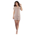 thumbnail image 1 of Women's Sleepwear Lightweight Super Soft Bamboo Short Lace Trim Pajama Set - Made in Turkey (X-Large, Taupe), 1 of 6