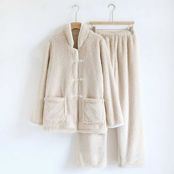 Women's Sleepwear Long Sleeve Top and Pants Pajama Set Panda Print Nighty,Beige,XL