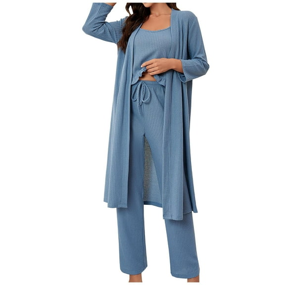 Women's Sleepwear Long Sleeve Top and Pants Pajama Set Panda Print Nighty,Blue,XL