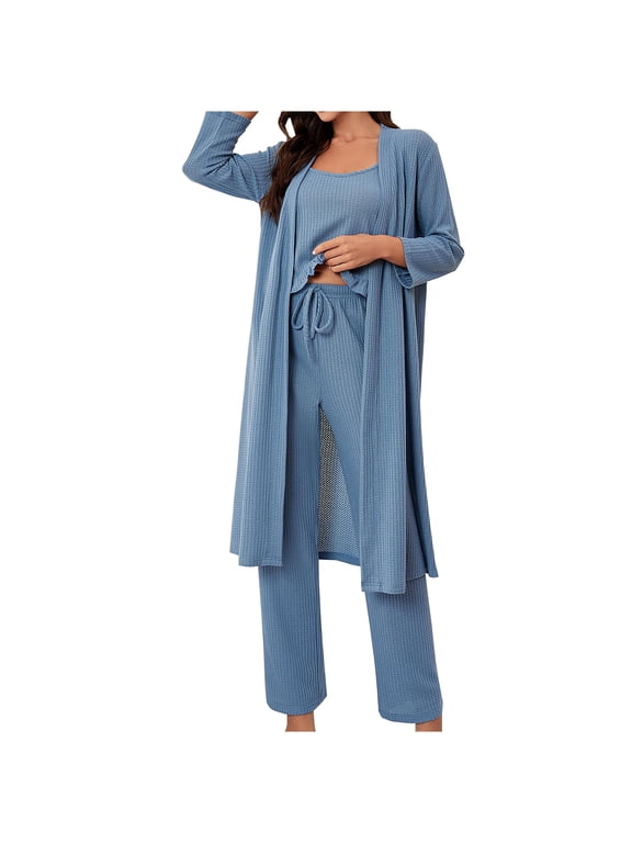 Women's Sleepwear Long Sleeve Top and Pants Pajama Set Panda Print Nighty,Blue,XL