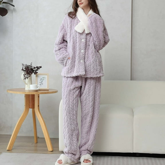 Women's Sleepwear Long Sleeve Top and Pants Pajama Set Panda Print Nighty,Purple,L