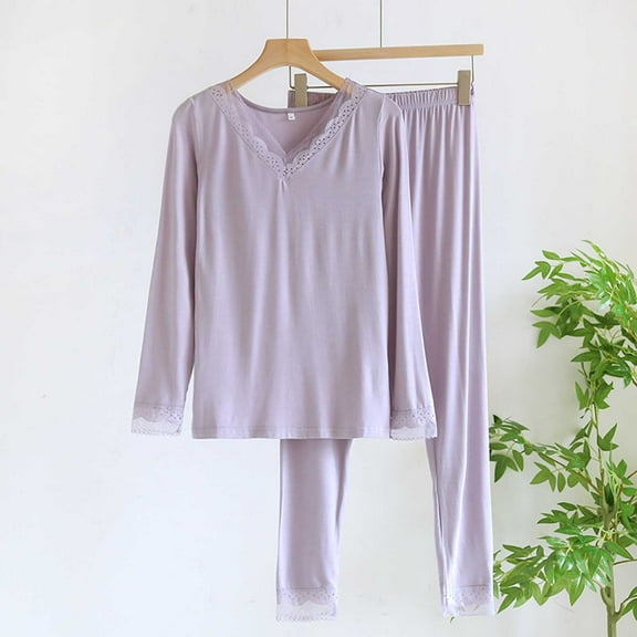 Women's Sleepwear Long Sleeve Top and Pants Pajama Set Panda Print Nighty,Purple,M